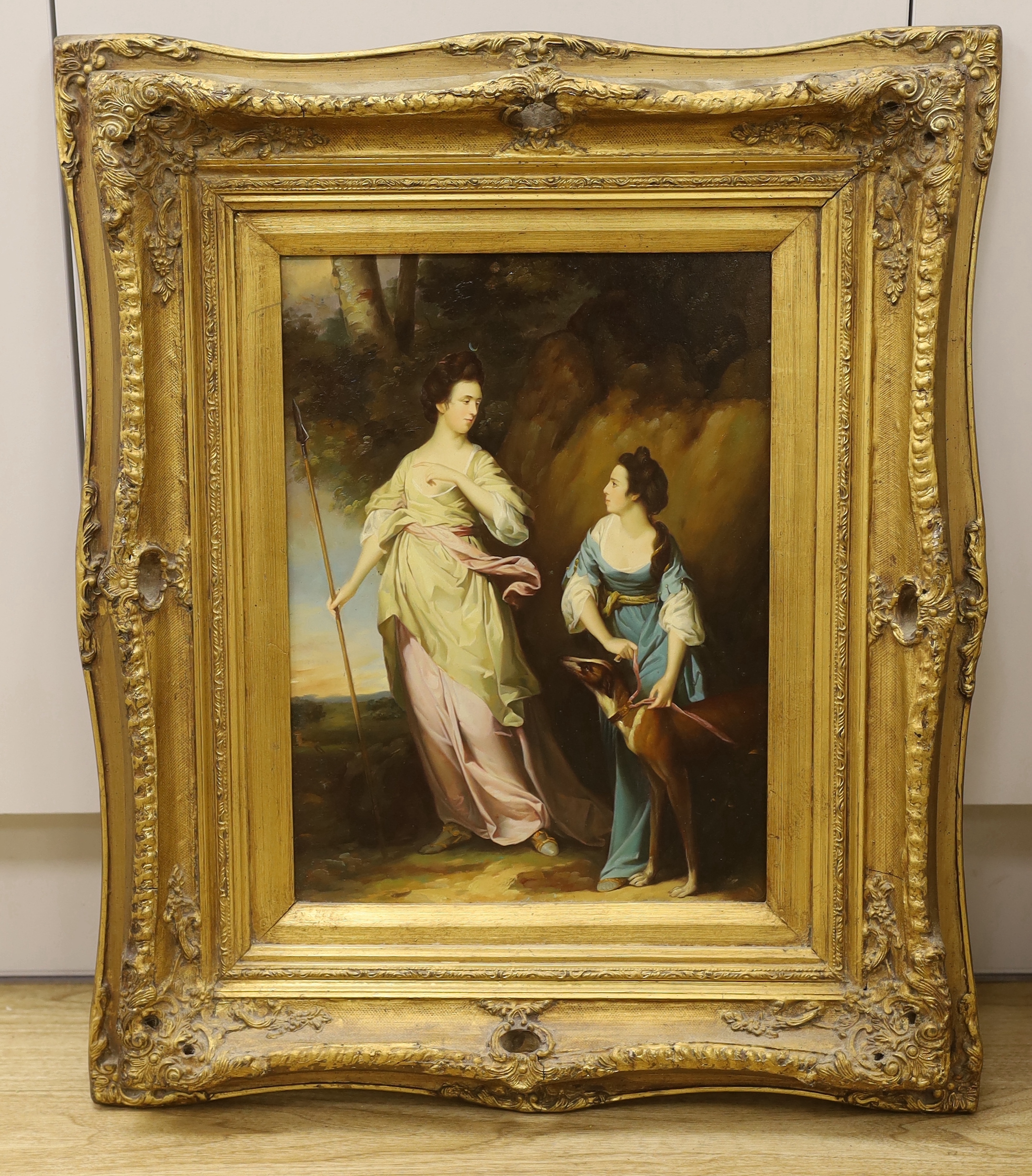 After Francis Cotes (1726-1770), oil on board, 'Lady Stanhope and The Countess of Effingham', 40 x 29cm